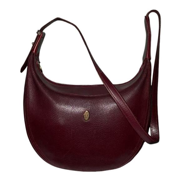 Cartier Handbags - CARTIER Must De Vintage Bordeaux Pebbled Leather Shoulder Bag